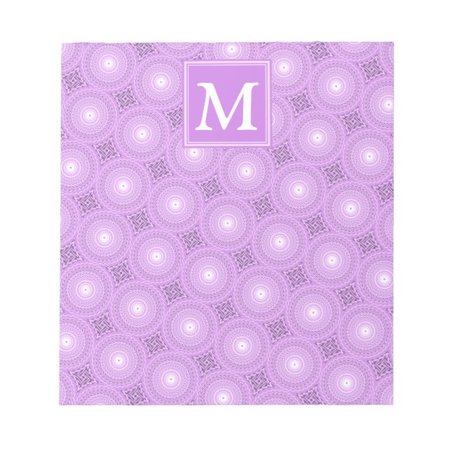 Monogramm-Lila-lila Kreismuster Notizblock (Vorderseite)