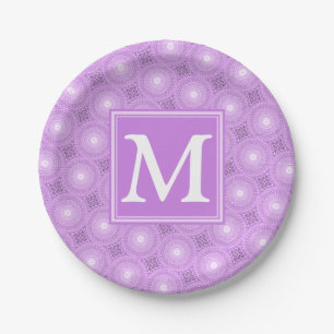 Monogramm-Lila-lila Kreismuster Pappteller