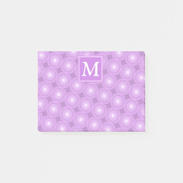 Monogramm-Lila-lila Kreismuster Post-it Klebezettel (Vorderseite)