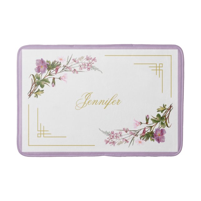 Monogramm Lila Lilac Pink Blume Vintag Niedlich Badematte (Vorderseite)