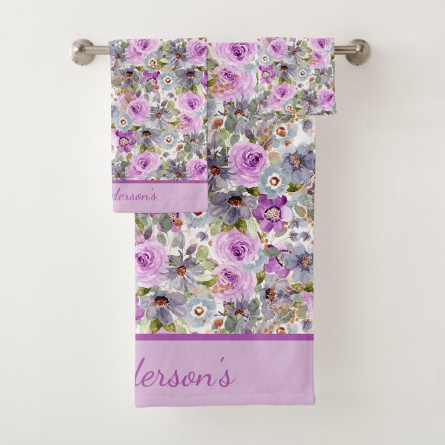 Monogramm Lila Pink Blau Farbe Bläschen Badhandtuch Set (Insitu)