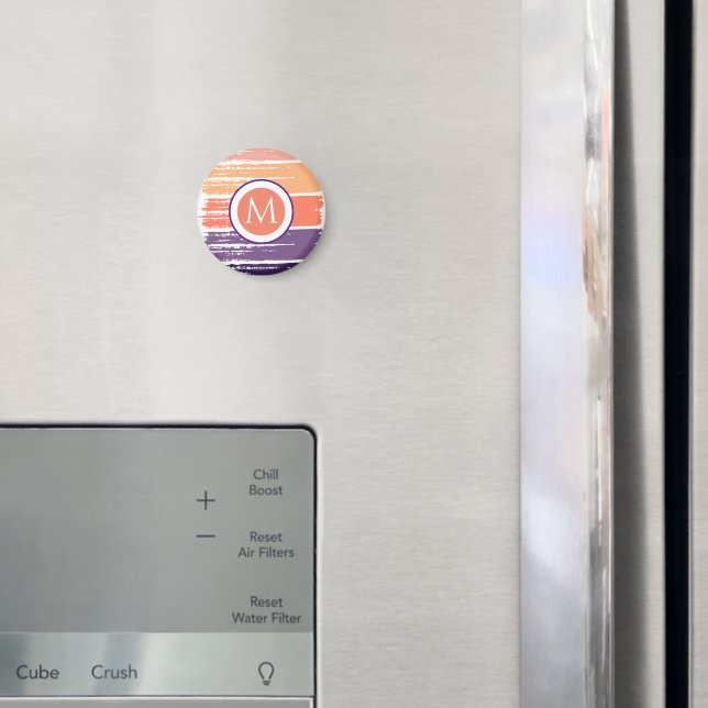 Monogramm lila Pinselstriche und Korallenpinsel Magnet (In Situ (Kühlschrank))