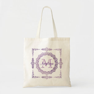 Monogramm-lila Rahmen-extravagante Spitze-Girly Tragetasche