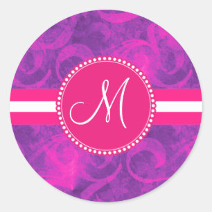Monogramm-lila rosa Blumenstrudel blühen Muster Runder Aufkleber