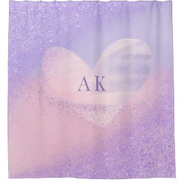 Monogramm Lila rosa Gradient Herz Duschvorhang