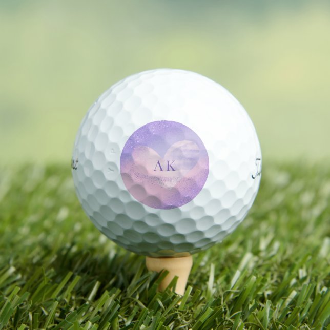 Monogramm Lila rosa Gradient Herz Golfball (Insitu T-Shirt)