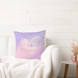 Monogramm Lila rosa Gradient Herz Kissen
