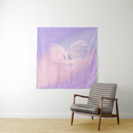 Monogramm Lila rosa Gradient Herz Wandteppich