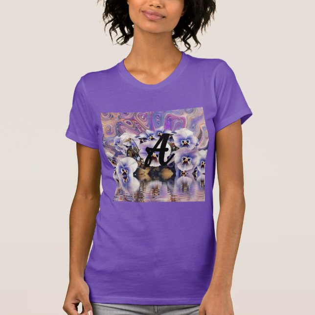 Monogramm Lila rosa Stiefmütterchen Wasser Farbe T-Shirt (Vorderseite)