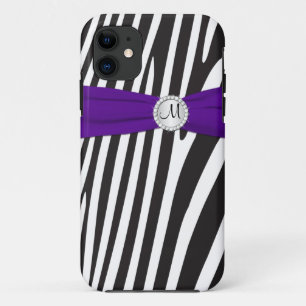 Monogramm Lila Schwarz-weiß Zebra Striping iPhone Case-Mate iPhone Hülle