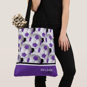 Monogramm Lila Schwarzer Fußball-Kugelmuster Tasche