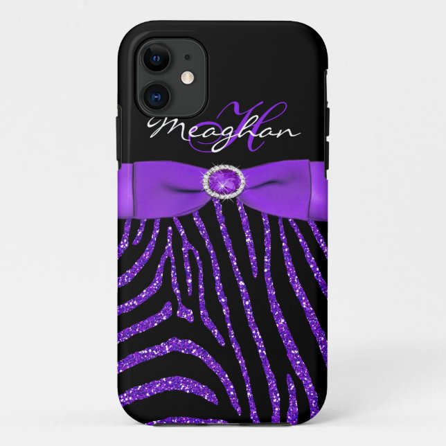 Monogramm lila, schwarzer GlitzerZebra iPhone 5 Case-Mate iPhone Hülle (Rückseite)