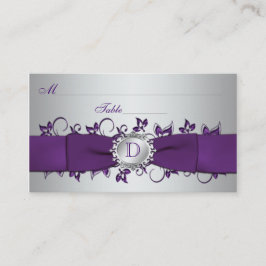 Monogramm Lila Silver Floral Platzkarte