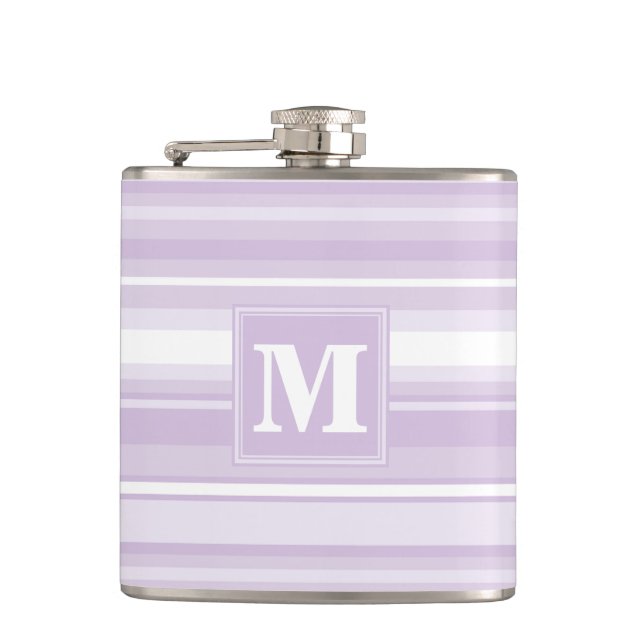 Monogramm lila Streifen Flachmann (Vorderseite)