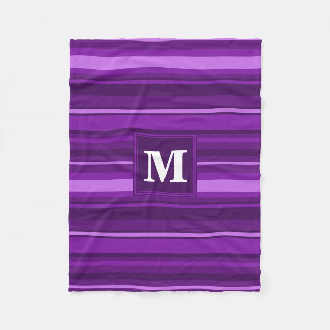 Monogramm lila Streifen Fleecedecke (Vorderseite)
