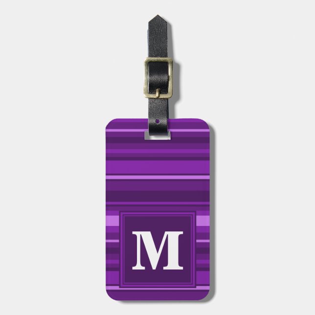 Monogramm lila Streifen Gepäckanhänger (Vorderseite vertikal)