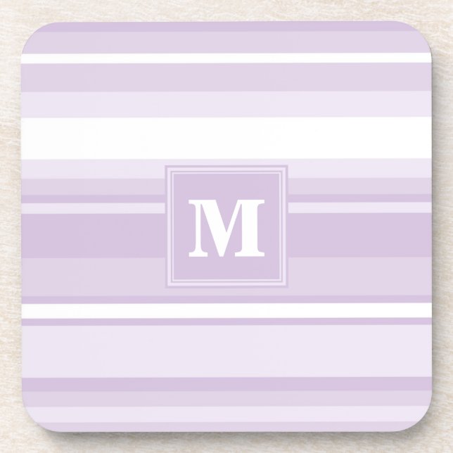 Monogramm lila Streifen Getränkeuntersetzer (Vorderseite)