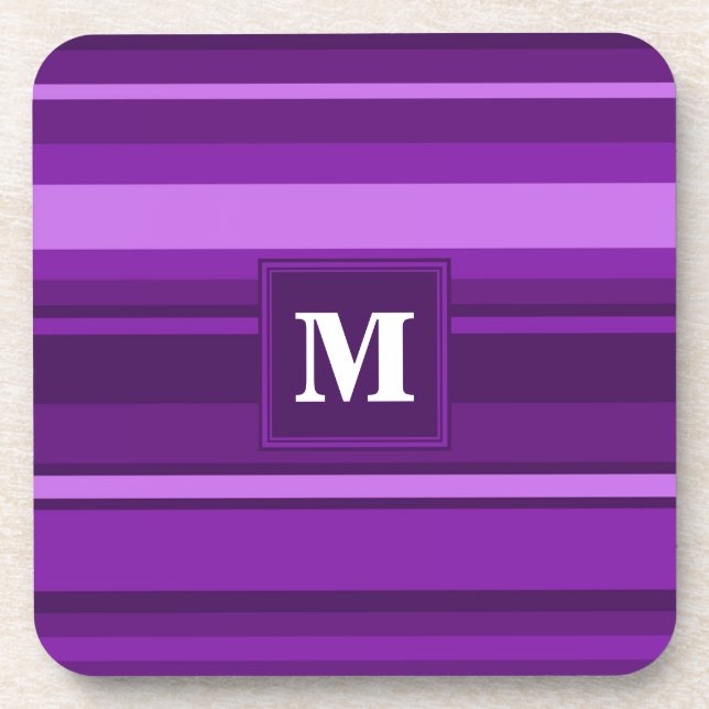 Monogramm lila Streifen Getränkeuntersetzer (Vorderseite)