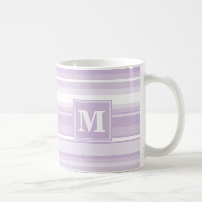Monogramm lila Streifen Kaffeetasse (Rechts)