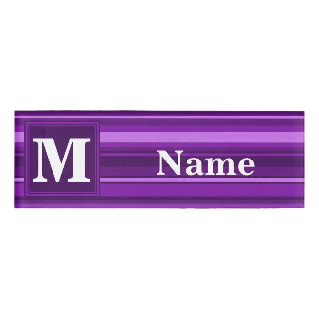 Monogramm lila Streifen Namenschild (Vorderseite)