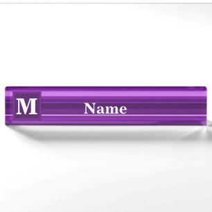 Monogramm lila Streifen Namensplakette