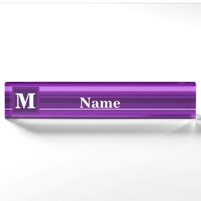 Monogramm lila Streifen Namensplakette (Vorderseite)