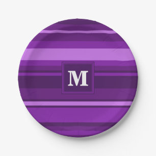 Monogramm lila Streifen Pappteller