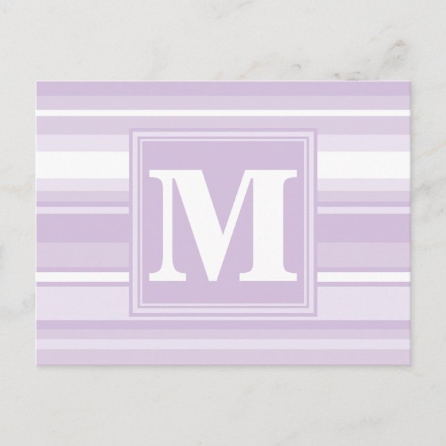 Monogramm lila Streifen Postkarte (Vorderseite)