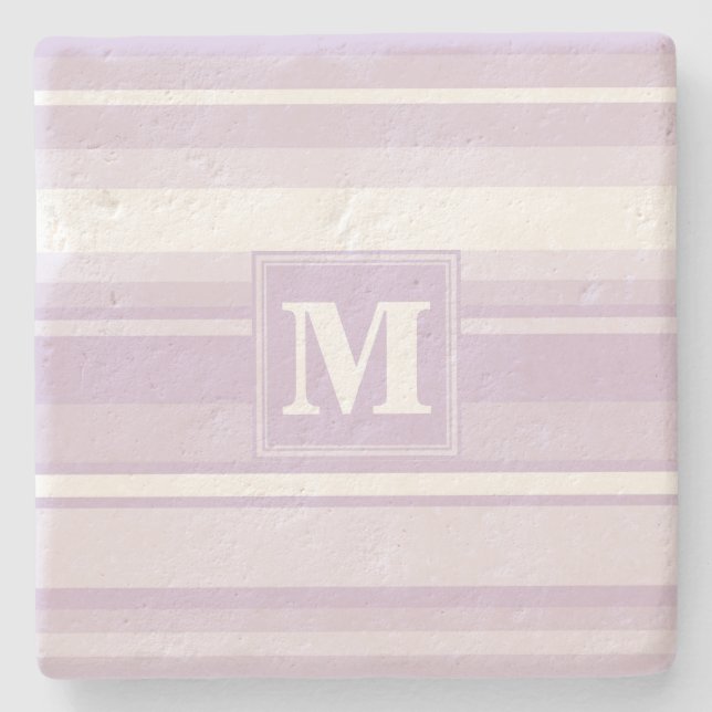 Monogramm lila Streifen Steinuntersetzer (Vorderseite)