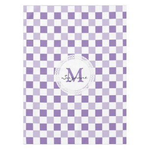 Monogramm-lila Ton-weißes Checkered Muster Tischdecke