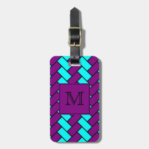 Monogramm lila und Aqua-Fischgrätenmuster Gepäckanhänger