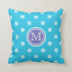 Monogramm: Lila und blaues Punkt-Druck-Kissen Kissen