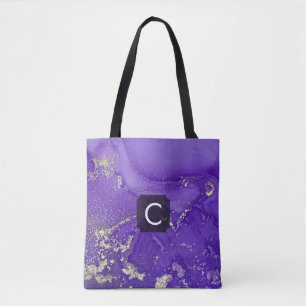Monogramm lila und goldener Alkoholtink flüssiger Tasche