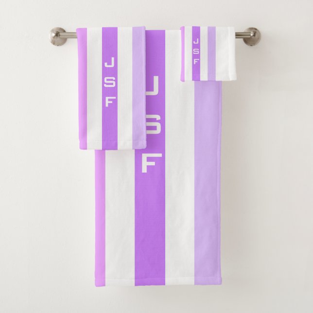 Monogramm lila und rosa vertikale Streifen Badhandtuch Set (Insitu)