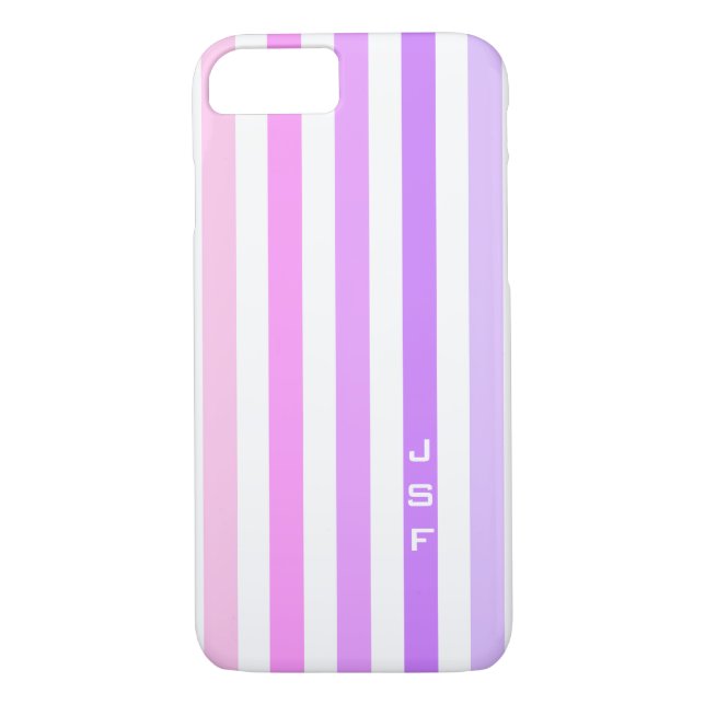 Monogramm lila und rosa vertikale Streifen Case-Mate iPhone Hülle (Rückseite)