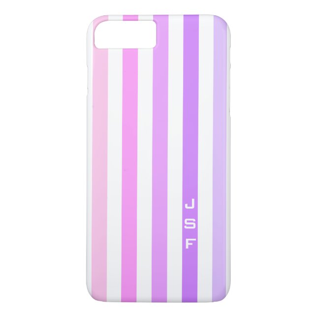 Monogramm lila und rosa vertikale Streifen Case-Mate iPhone Hülle (Rückseite)