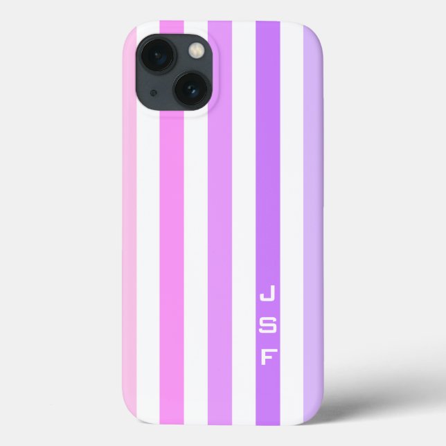 Monogramm lila und rosa vertikale Streifen Case-Mate iPhone Hülle (Rückseite)