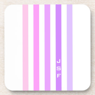 Monogramm lila und rosa vertikale Streifen Getränkeuntersetzer