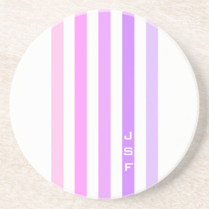 Monogramm lila und rosa vertikale Streifen Getränkeuntersetzer