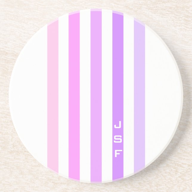 Monogramm lila und rosa vertikale Streifen Getränkeuntersetzer (Vorne)