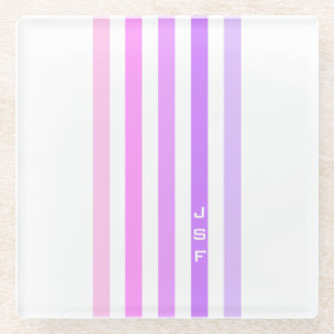 Monogramm lila und rosa vertikale Streifen Glasuntersetzer