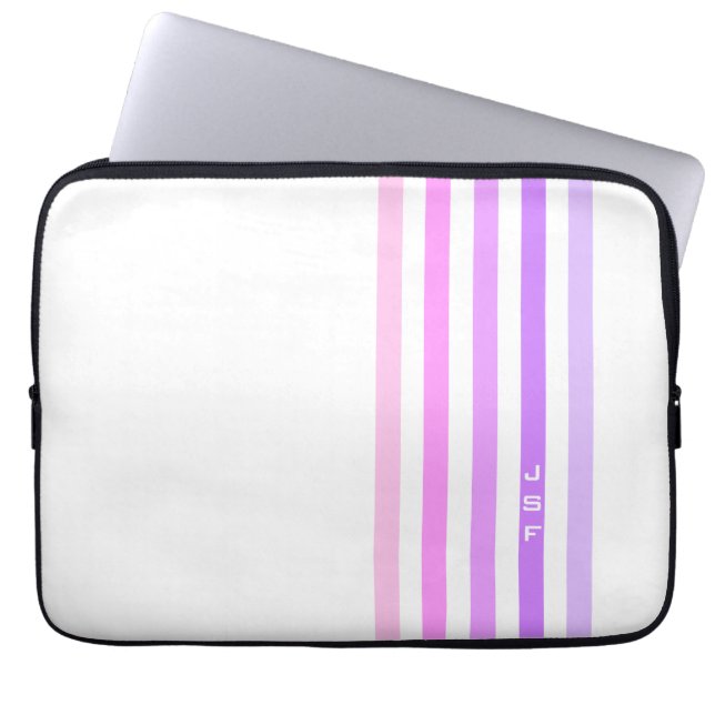 Monogramm lila und rosa vertikale Streifen Laptopschutzhülle (Vorderseite)