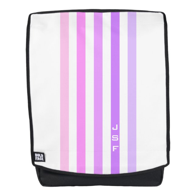 Monogramm lila und rosa vertikale Streifen Rucksack (Vorderseite)