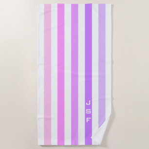Monogramm lila und rosa vertikale Streifen Strandtuch