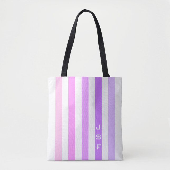 Monogramm lila und rosa vertikale Streifen Tasche (Vorderseite)