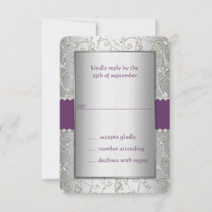 Monogramm Lila und Silberwirbel RSVP Karte