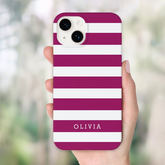 Monogramm Lila und weiße Streifen iPhone 16 Hülle (Von Creator hochgeladen)