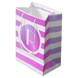 Monogramm lila und weiße Streifen Mittlere Geschenktüte