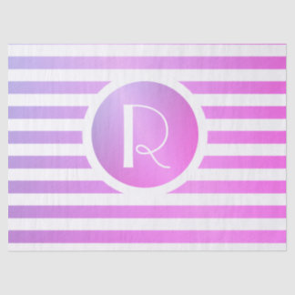 Monogramm lila und weiße Streifen Seidenpapier