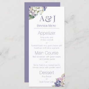 Monogramm Lila-Weiß-Hydrangeas Menükarte